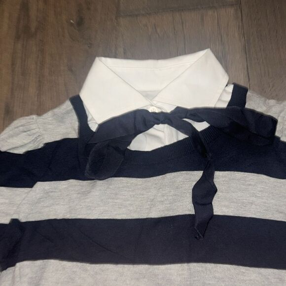 RALPH LAUREN Navy/Gray/White Layered-Look Tie-Neck Striped Sweater Sz S NWT - Picture 7 of 10